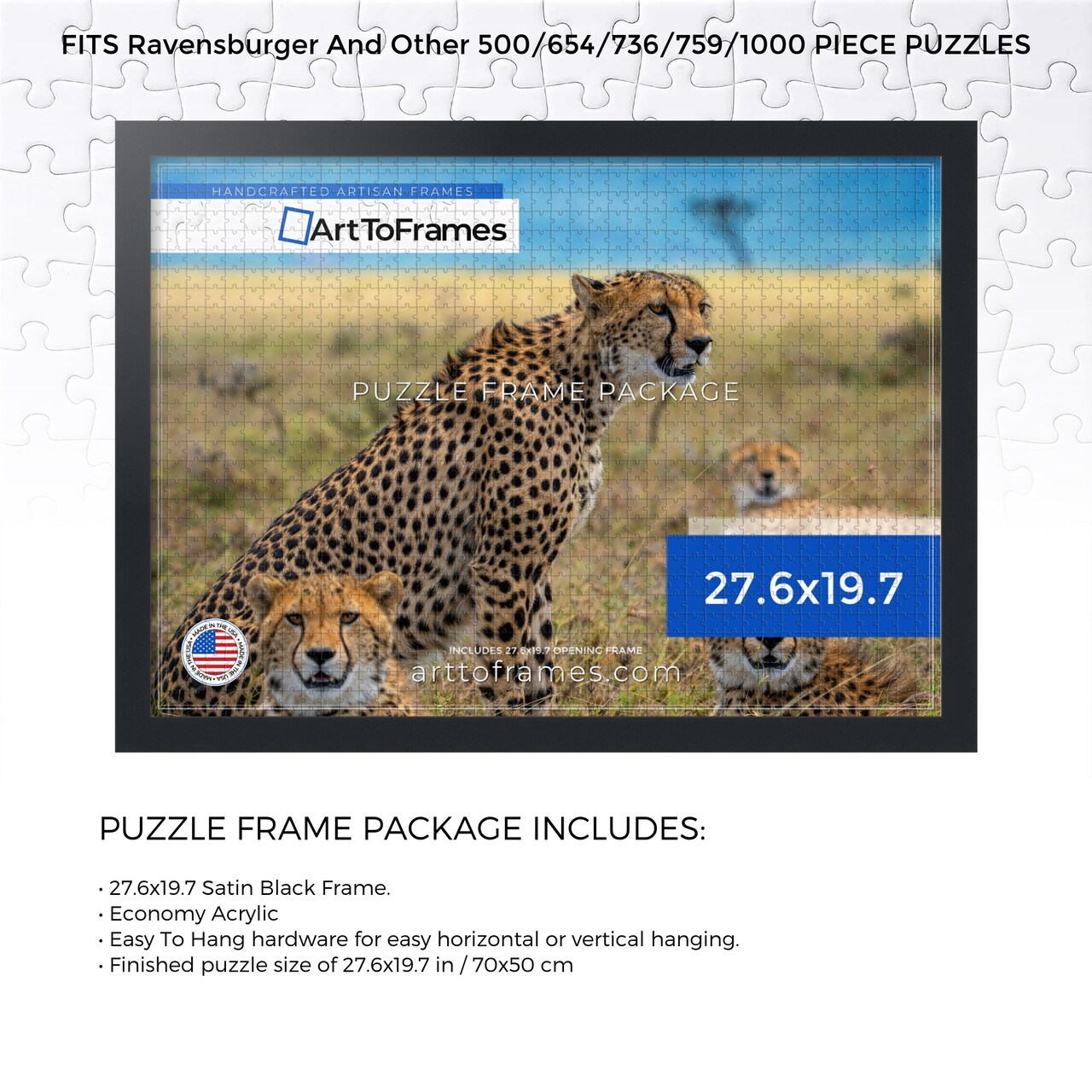 ArtToFrames 27.6x19.7 INCH / 70x50 CM Puzzle Frame for 1000 piece Puzzles.This 1.25 Inch Custom MDF Frame for Puzzles Comes with Economy Acrylic, Available in Multiple Colors